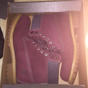 Burgundy timberland boots double gum bottom